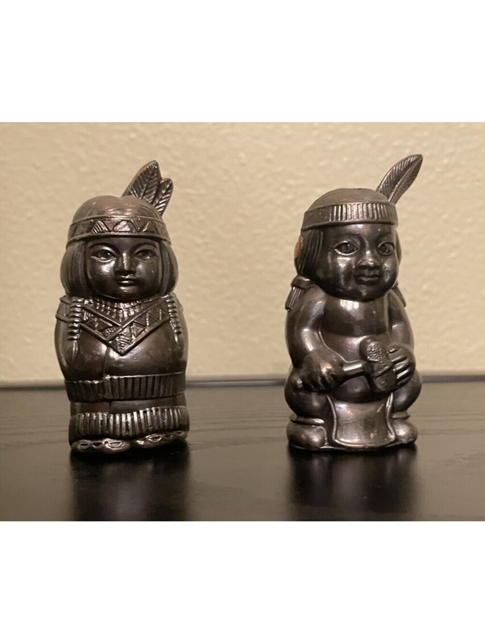 Vintage Pot Metal Native  American Couple Salt & Pepper Shakers-Japan